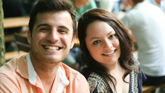 Student and her mentor in Munich Biergarten